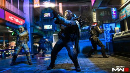 An Operator with Mission Control Vest engage in combat with his allies on Tokyo map in Modern Warfare 3