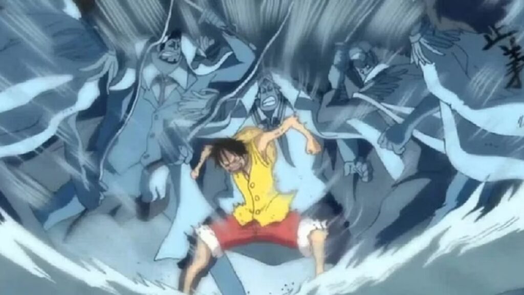 Luffy using Conqueror's Haki against the Marines