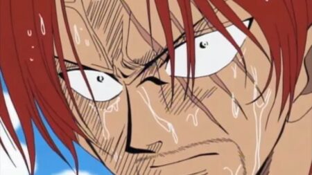 Shanks using Conqueror's Haki to save Luffy from the sea king in episode 4