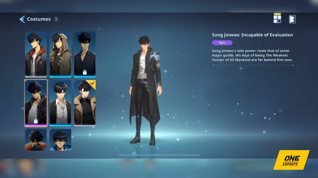 Solo Leveling Arise Sung Jinwoo costumes, Sung Jinwoo: Incapable of Evaluation