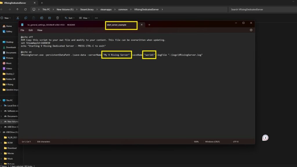 V Rising server name and save