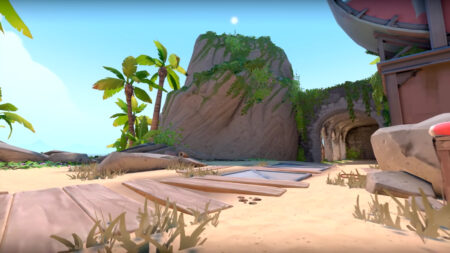 Valorant map Breeze showing A Lobby near attackers' spawn and A shop