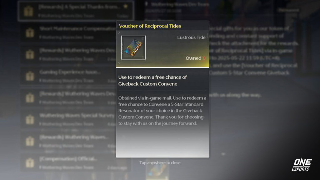 Wuthering Waves Voucher of Reciprocal Tides via in-game mail