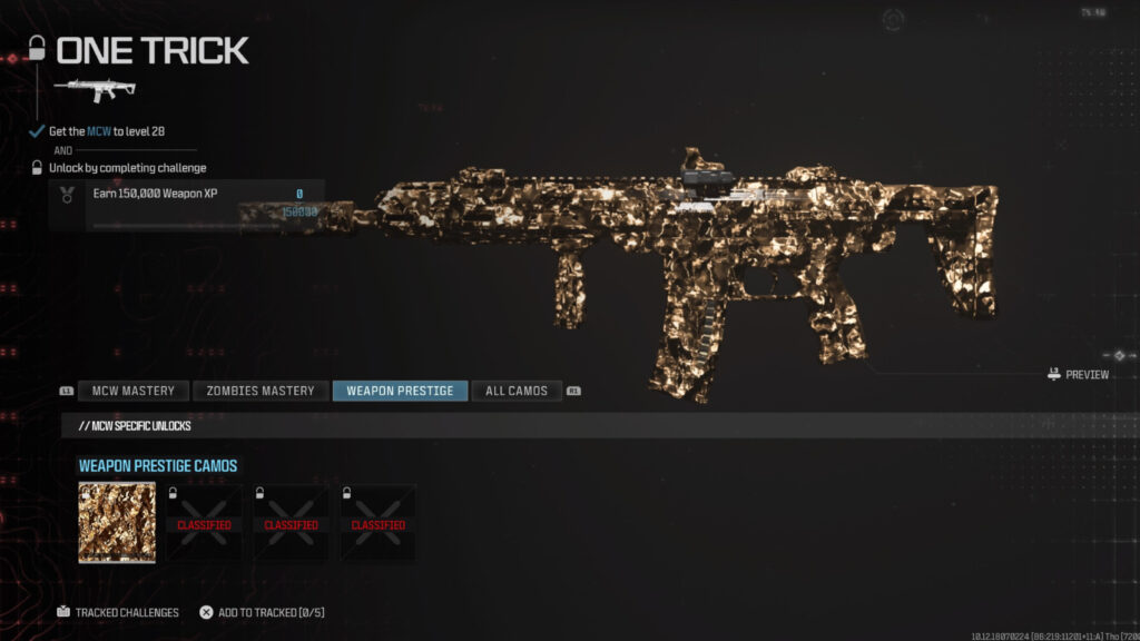 MW3 Weapon Prestige camo one trick