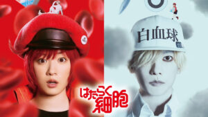 Cells at Work live action cast featuring Mei Nagano as Red Blood Cell and Takeru Satoh as White Blood Cell