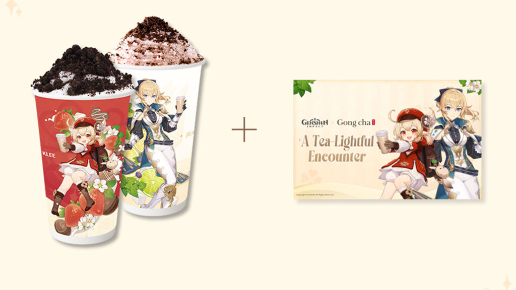 Gong Cha and Genshin Impact collaboration featuring drinks and a scratch card