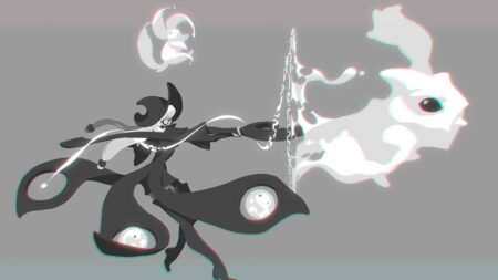 A concept art of League of Legends champion Aurora showing a bunny coming out of her weapon