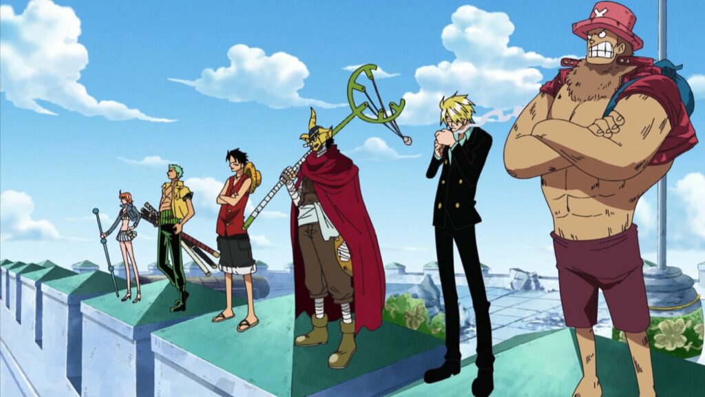 The Straw Hats declaring war on the World Government during the Enies Lobby arc
