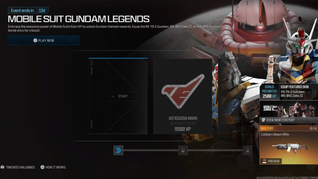 MW3 Mobile Suit Gundam event challengers