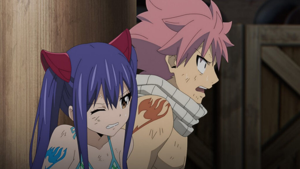 Fairy Tail main characters Natsu Dragneel and Wendy Marvell seen in season 1 episode 4