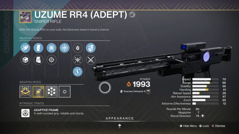 Destiny 2 Uzume RR4 god roll — perks for powerful sniper | ONE Esports