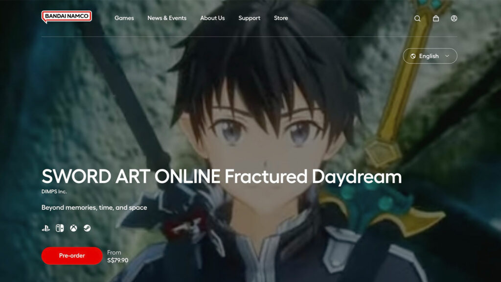 How to pre-order Sword Art Online Fractured Daydream Bandai Namco Store screenshot