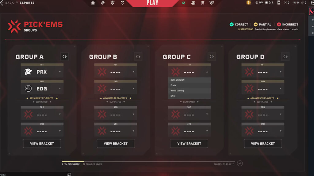 Valorant Champions 2024 Pick'Em in-game