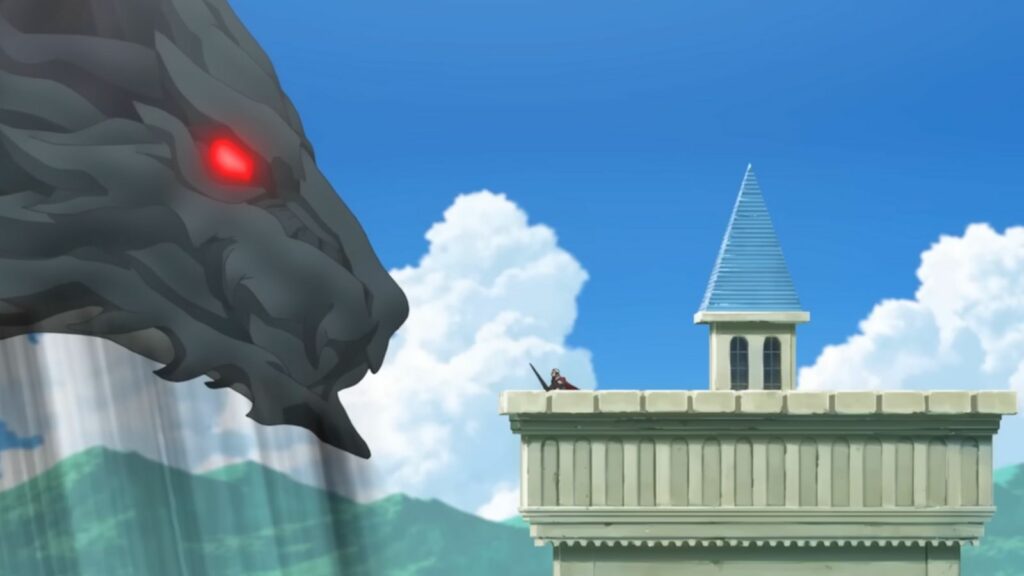 I Parry Everything episode 8 snippet of King Deridas confronting the Titanic Dragon of Calamity.