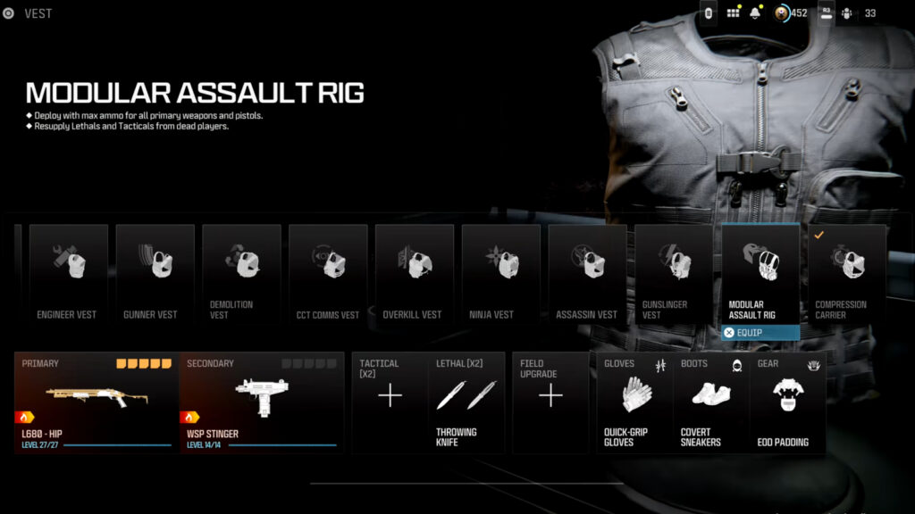 Modular Assault Rig in MW3 loadout screen