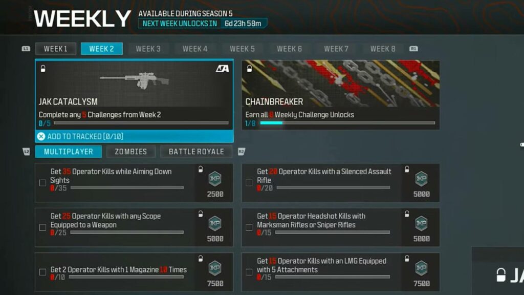 MW3 Season 5 Week 2 weekly challenges for JAK Cataclysm