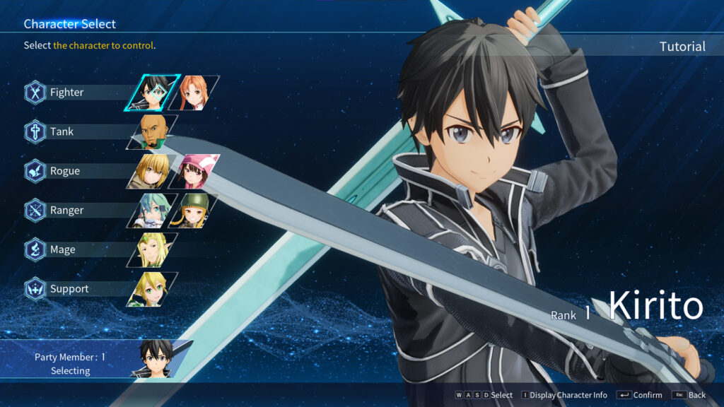 Playable characters in Sword Art Online Fractured Daydream -- Kirito character select