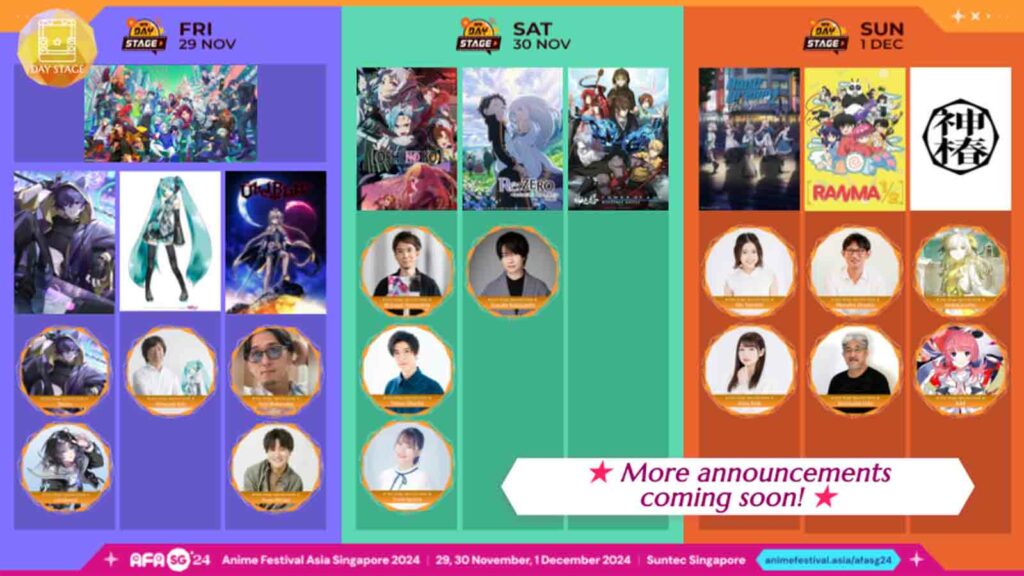 AFA 2024 Singapore day stage lineup