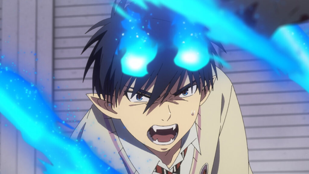 Blue Exorcist protagonist Rin Okumura and his ability, Blue Flames
