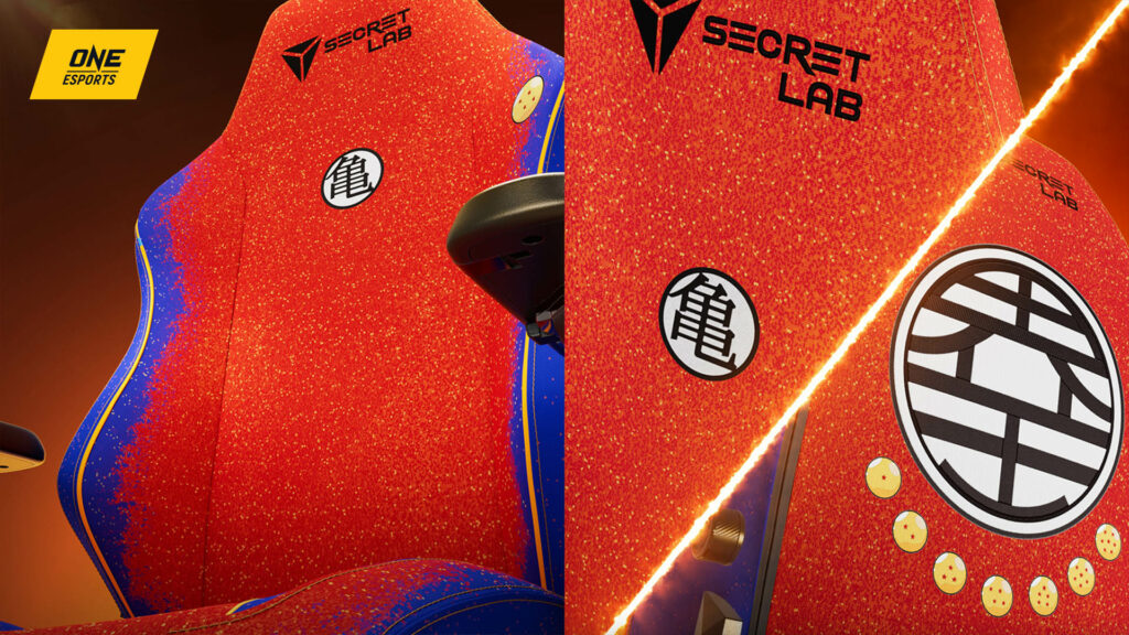 Dragon Ball Z Secretlab chair featuring kanji symbols Kame and Kai-oh