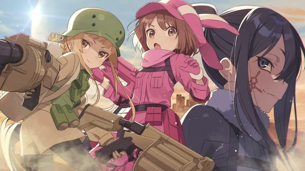 Fuka, LLENN, and Pito in Sword Art Online Alternative Gun Gale Online