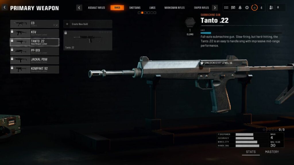 Tanto .22 on weapon menu in Black Ops 6