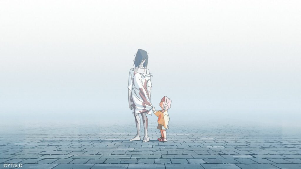 Dandadan main character Aira Shiratori holding on to a ghost in episode 7 season 1 of the anime