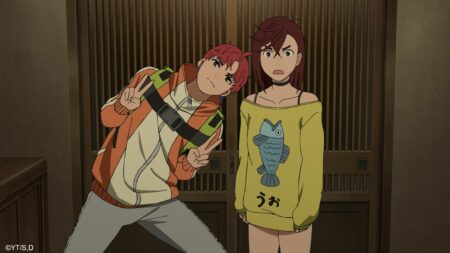 Dandadan main characters Momo Ayase and Jin "Jiji" Enjoji seen in episode 11 season 1