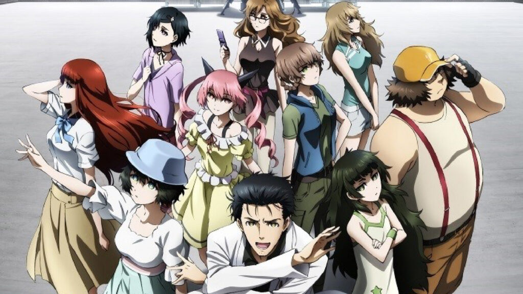 Steins Gate 0 characters featuring Okabe Rintaro, Mayuri Shiina, Hashida Itaru, Faris NyanNyan, and more.