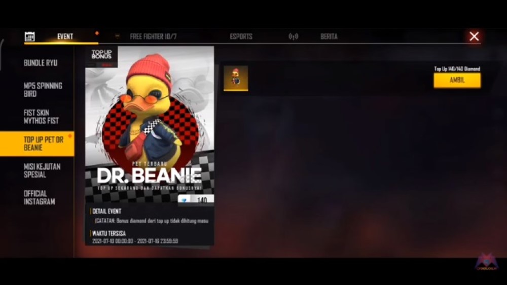 Free Fire, FF, Dr Beanie, Top Up Event