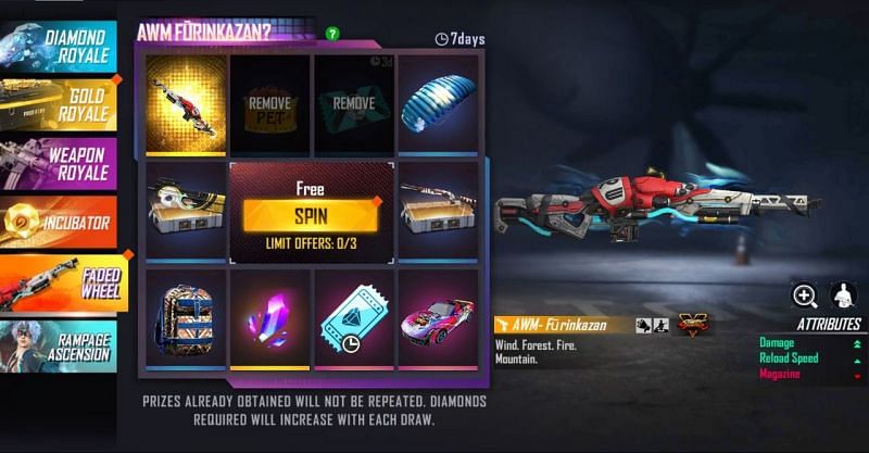Free Fire Faded Wheel AWM Furinkazan