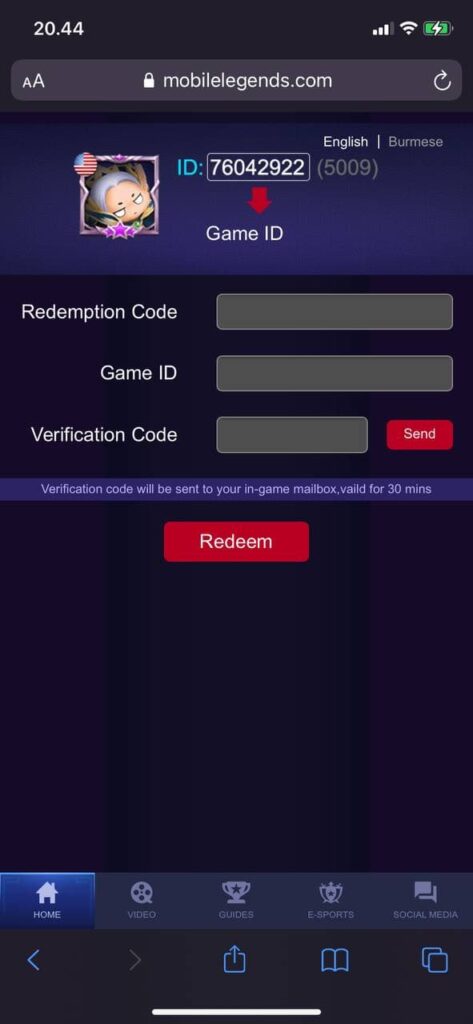 Cara redeem code mobile legends