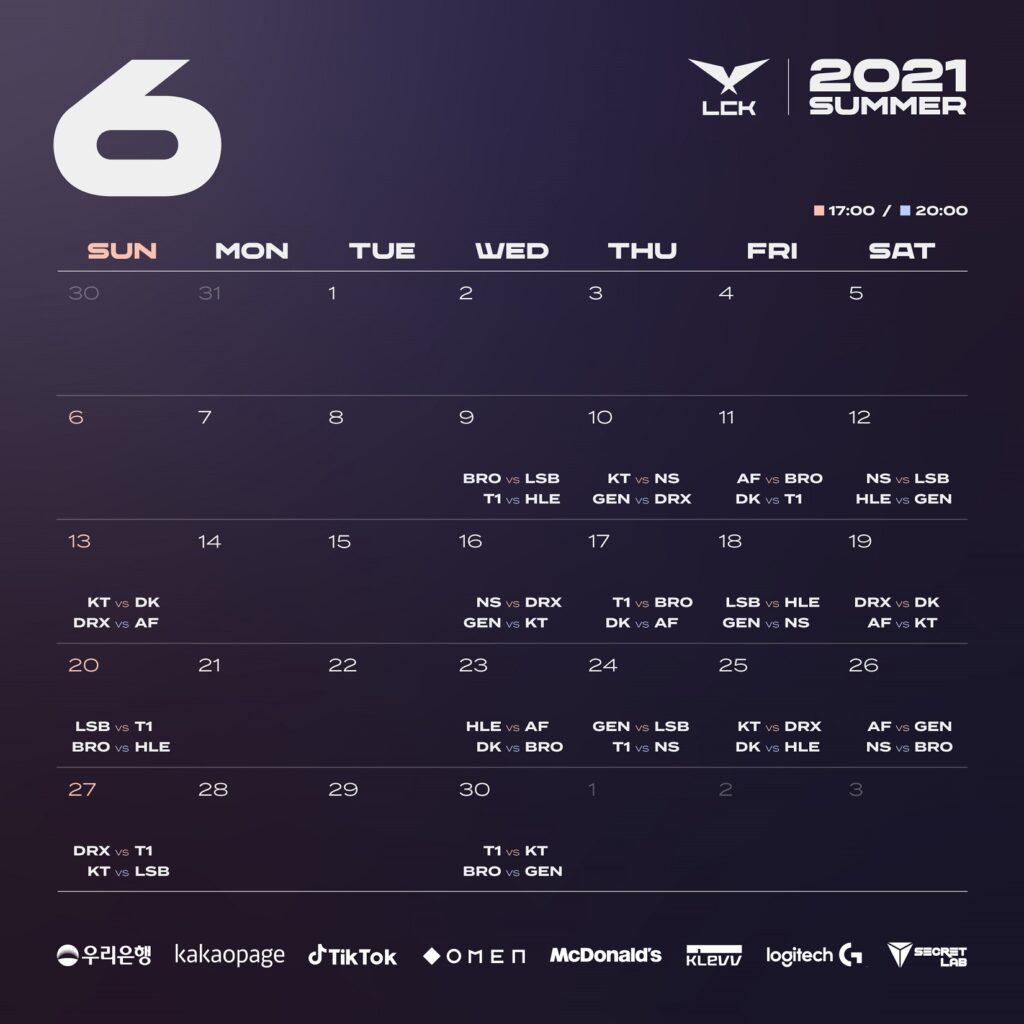 Lịch thi đấu LCK Mùa Hè 2021