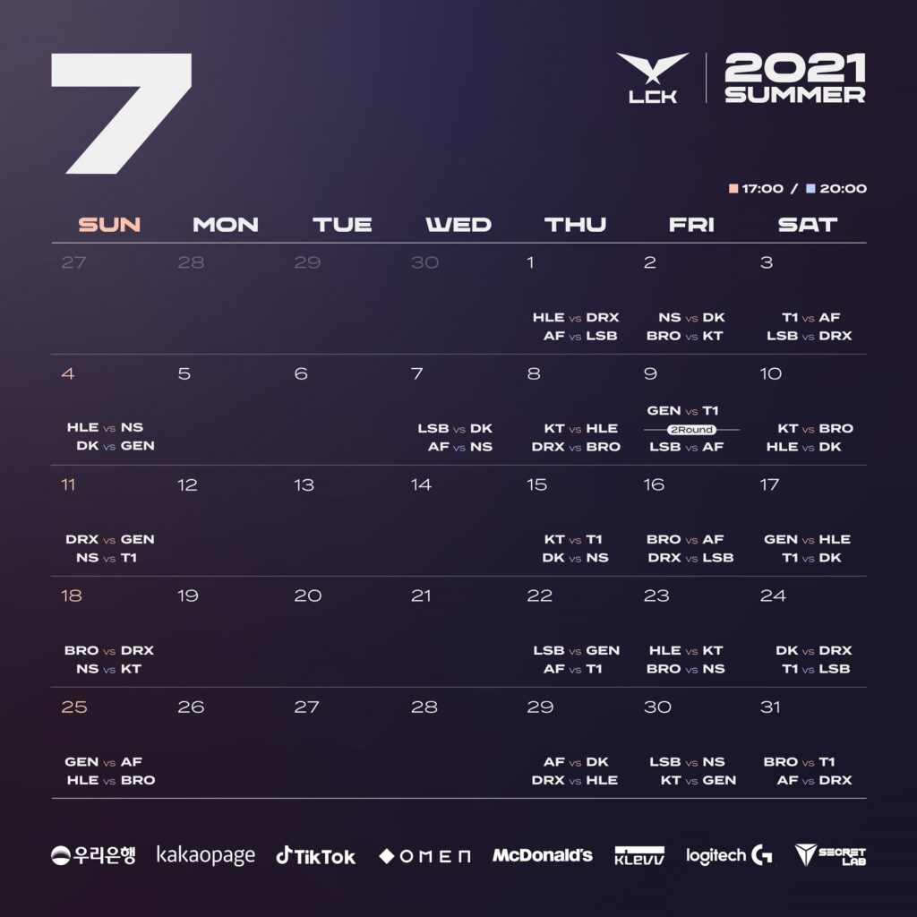 Lịch thi đấu LCK Mùa Hè 2021
