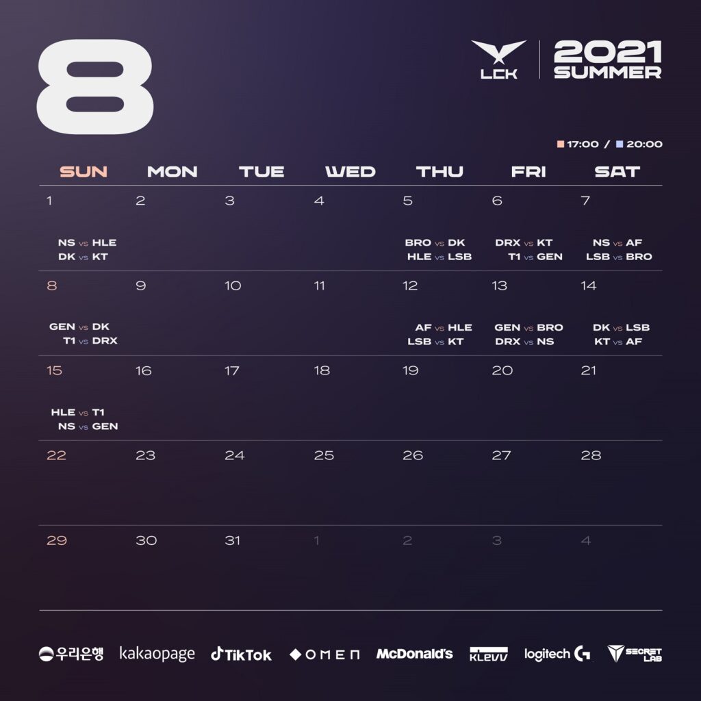 Lịch thi đấu LCK Mùa Hè 2021