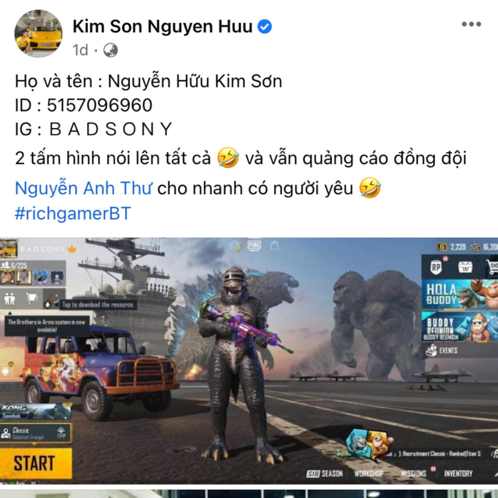 Thần đồng bơi lội khoe nick PUBG