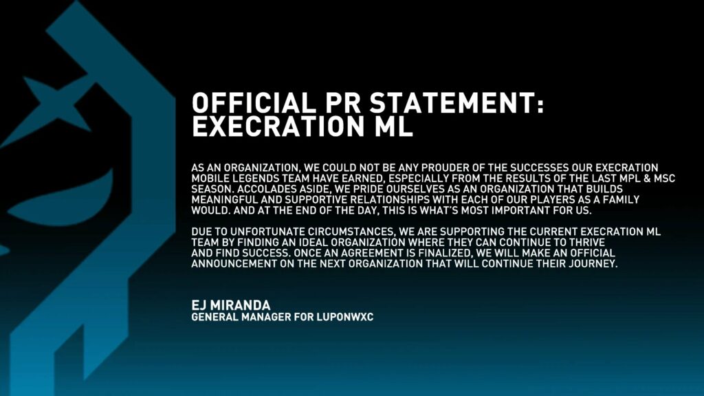 Execration ML official PR statement
